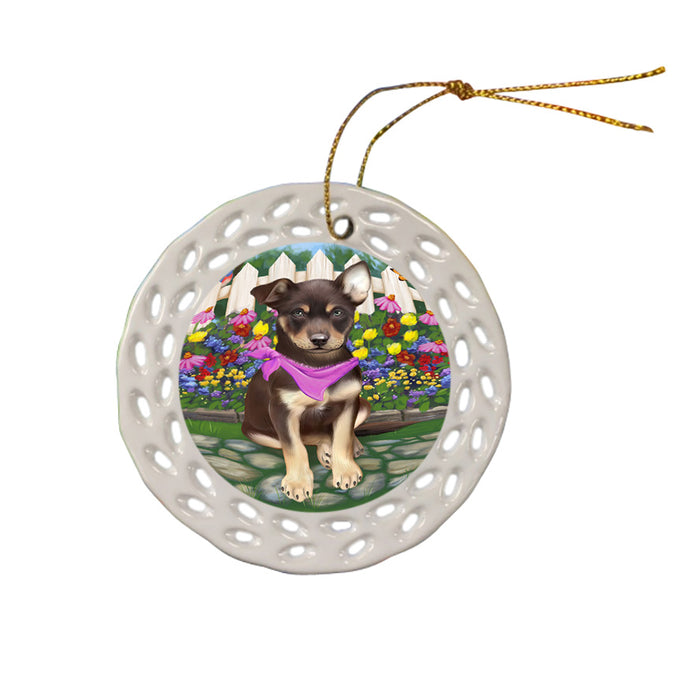 Spring Floral Australian Kelpie Dog Ceramic Doily Ornament DPOR49771
