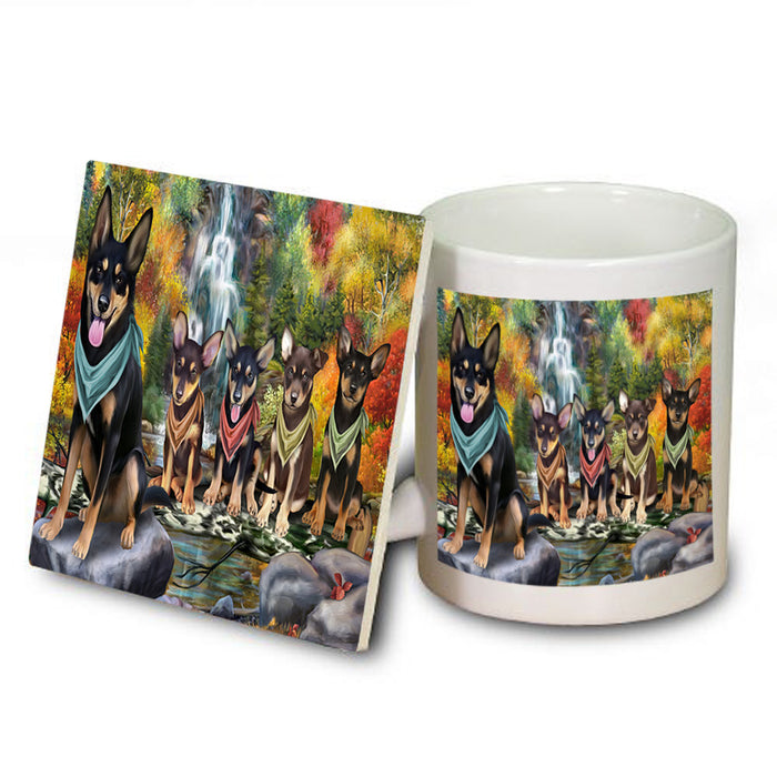 Scenic Waterfall Australian Kelpies Dog Mug and Coaster Set MUC51798