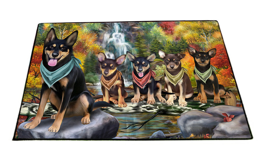 Scenic Waterfall Australian Kelpies Dog Floormat FLMS51324