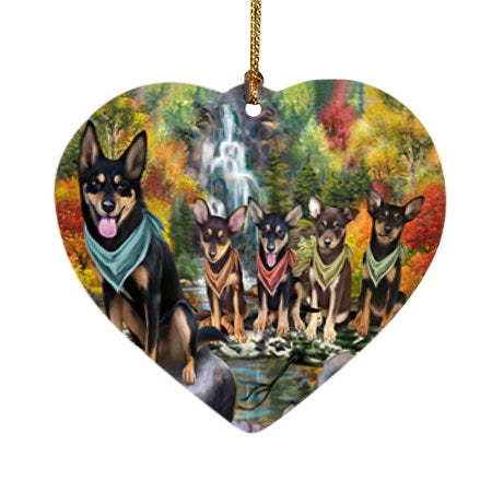 Scenic Waterfall Australian Kelpies Dog Heart Christmas Ornament HPOR51806
