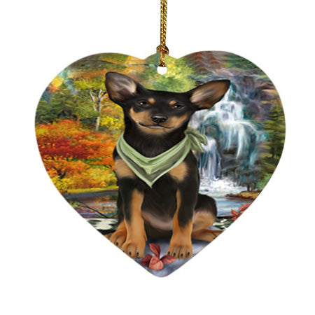 Scenic Waterfall Australian Kelpie Dog Heart Christmas Ornament HPOR51807