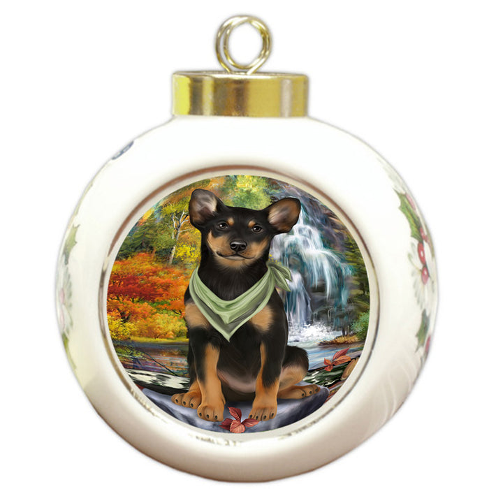 Scenic Waterfall Australian Kelpie Dog Round Ball Christmas Ornament RBPOR51807