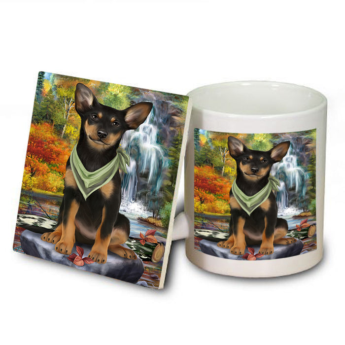Scenic Waterfall Australian Kelpie Dog Mug and Coaster Set MUC51799