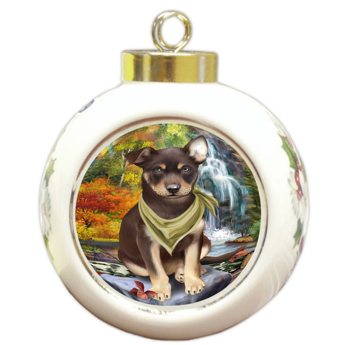 Scenic Waterfall Australian Kelpie Dog Round Ball Christmas Ornament RBPOR51808