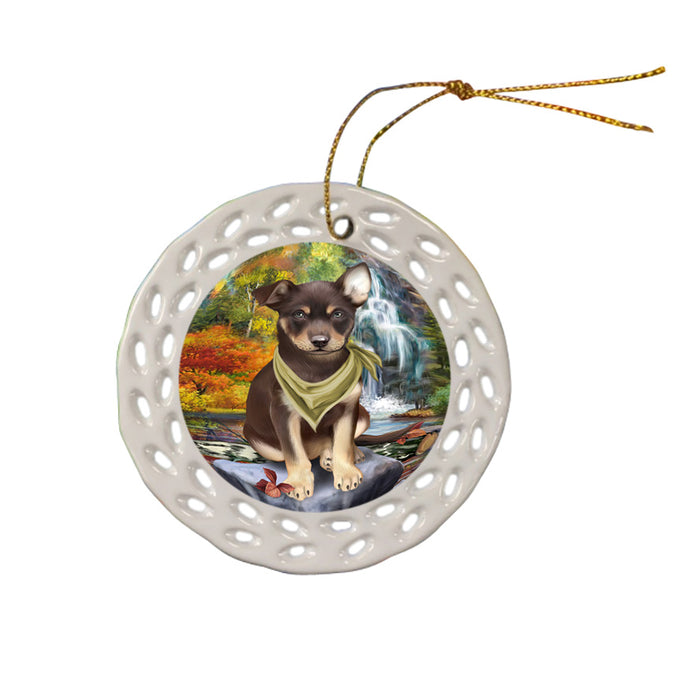 Scenic Waterfall Australian Kelpie Dog Ceramic Doily Ornament DPOR51808