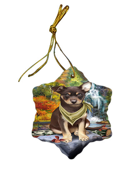 Scenic Waterfall Australian Kelpie Dog Star Porcelain Ornament SPOR51799