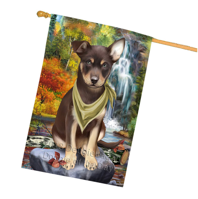 Scenic Waterfall Australian Kelpie Dog House Flag FLG51941