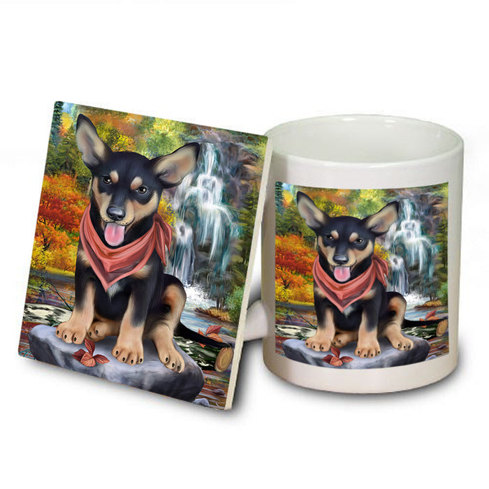 Scenic Waterfall Australian Kelpie Dog Mug and Coaster Set MUC51801