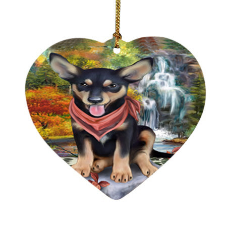 Scenic Waterfall Australian Kelpie Dog Heart Christmas Ornament HPOR51809