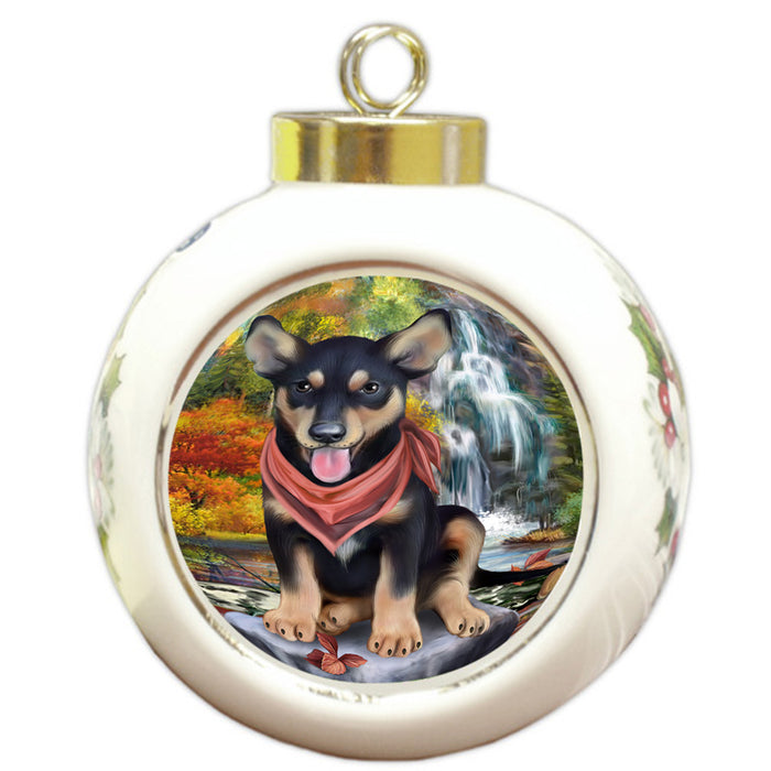Scenic Waterfall Australian Kelpie Dog Round Ball Christmas Ornament RBPOR51809