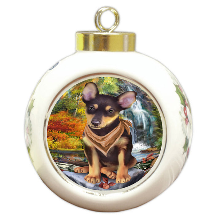 Scenic Waterfall Australian Kelpie Dog Round Ball Christmas Ornament RBPOR51810