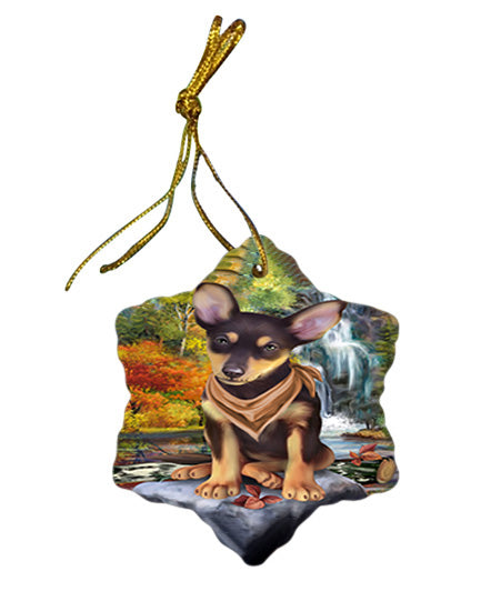 Scenic Waterfall Australian Kelpie Dog Star Porcelain Ornament SPOR51801
