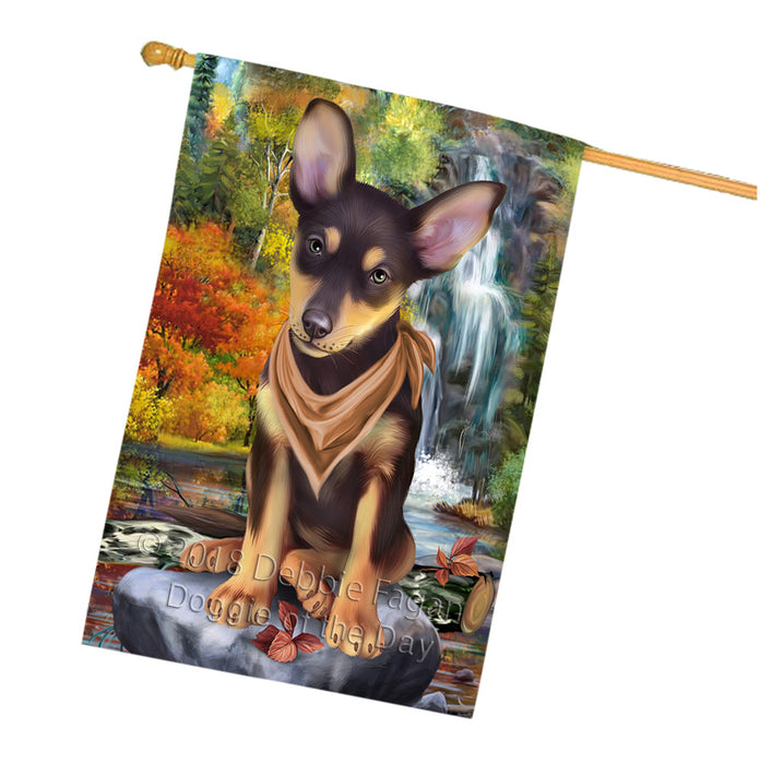 Scenic Waterfall Australian Kelpie Dog House Flag FLG51943