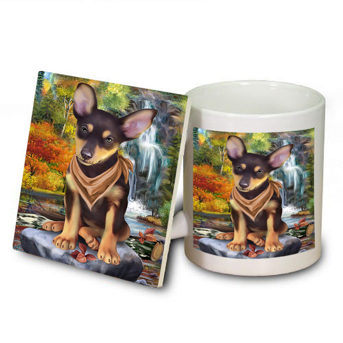 Scenic Waterfall Australian Kelpie Dog Mug and Coaster Set MUC51802