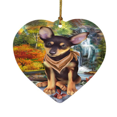 Scenic Waterfall Australian Kelpie Dog Heart Christmas Ornament HPOR51810