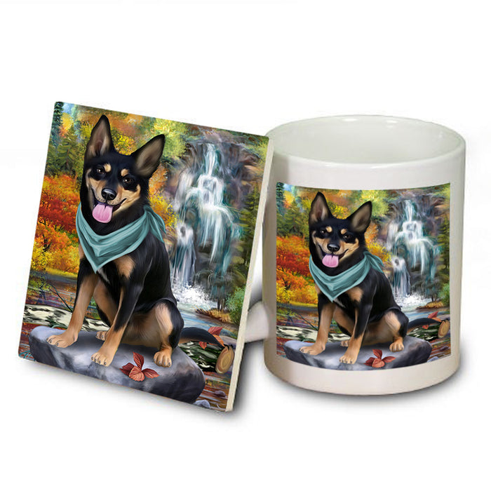 Scenic Waterfall Australian Kelpie Dog Mug and Coaster Set MUC51803