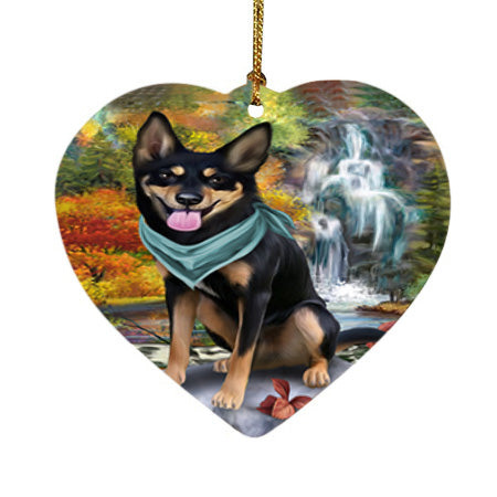 Scenic Waterfall Australian Kelpie Dog Heart Christmas Ornament HPOR51811
