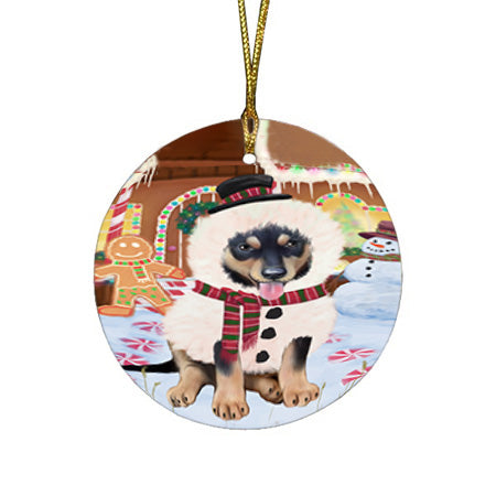 Christmas Gingerbread House Candyfest Australian Kelpie Dog Round Flat Christmas Ornament RFPOR56505