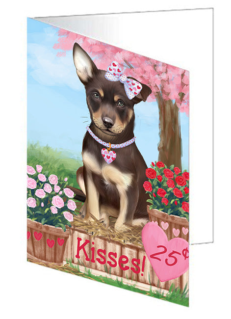 Rosie 25 Cent Kisses Australian Kelpie Dog Handmade Artwork Assorted Pets Greeting Cards and Note Cards with Envelopes for All Occasions and Holiday Seasons GCD71915