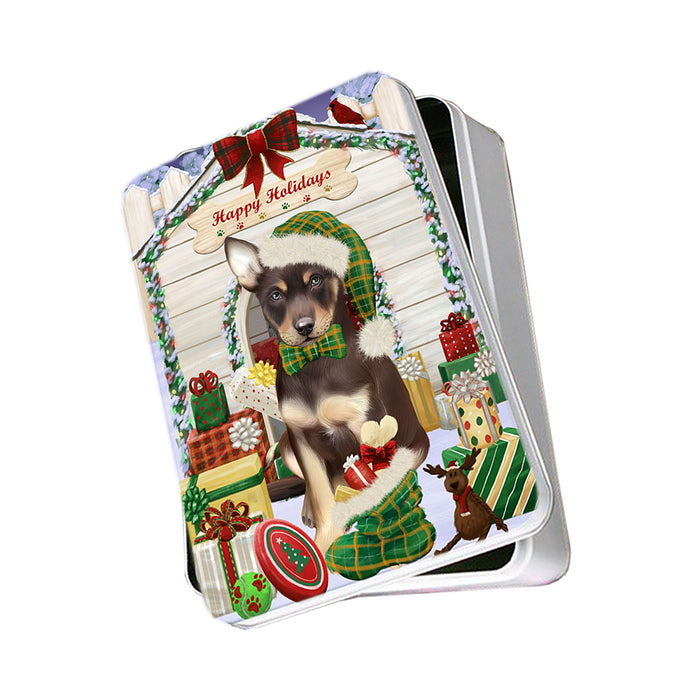 Happy Holidays Christmas Australian Kelpie Dog House with Presents Photo Storage Tin PITN51316