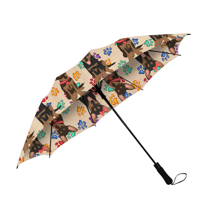 Rainbow Paw Print Australian Kelpie Dogs Blue Semi-Automatic Foldable Umbrella