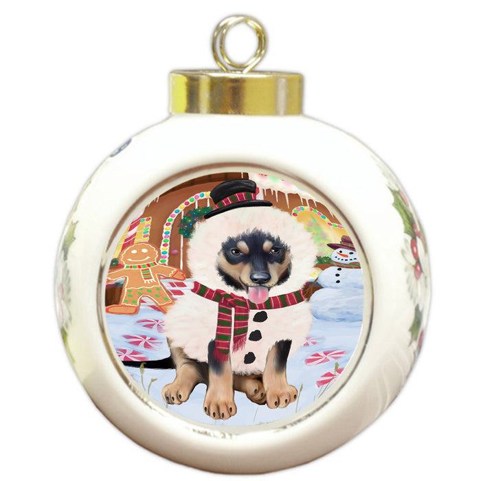 Christmas Gingerbread House Candyfest Australian Kelpie Dog Round Ball Christmas Ornament RBPOR56505