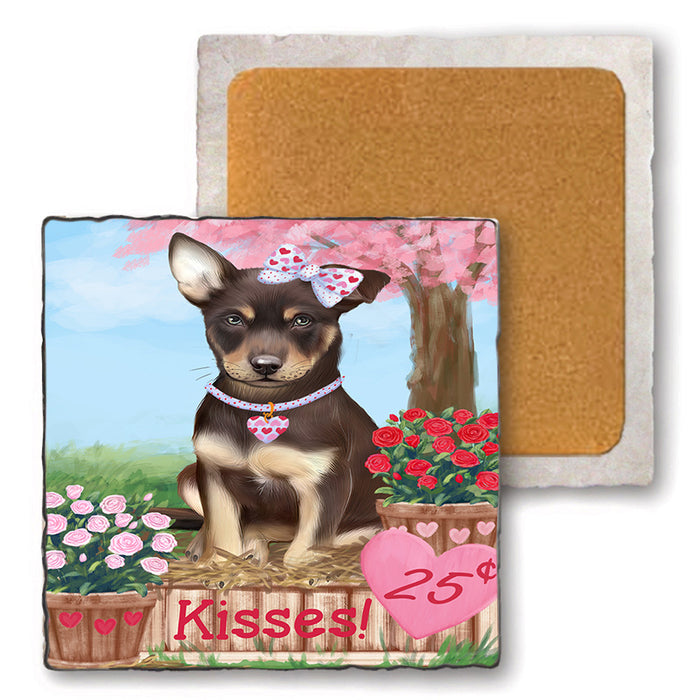 Rosie 25 Cent Kisses Australian Kelpie Dog Set of 4 Natural Stone Marble Tile Coasters MCST50800