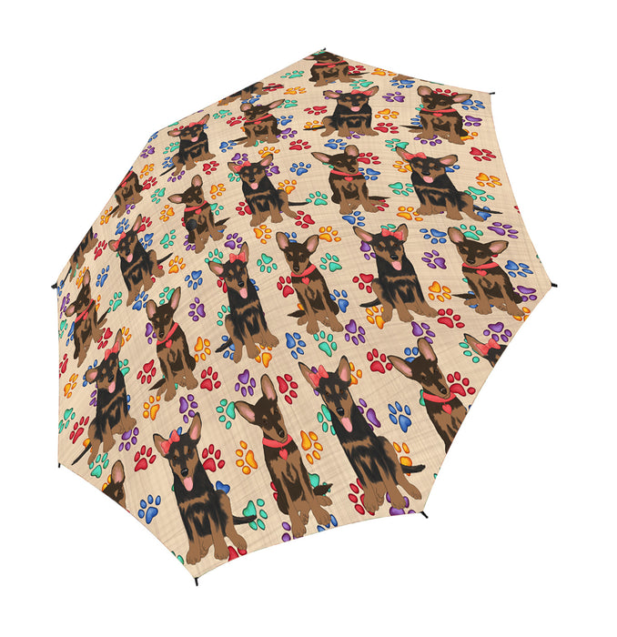 Rainbow Paw Print Australian Kelpie Dogs Blue Semi-Automatic Foldable Umbrella