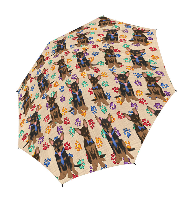 Rainbow Paw Print Australian Kelpie Dogs Red Semi-Automatic Foldable Umbrella