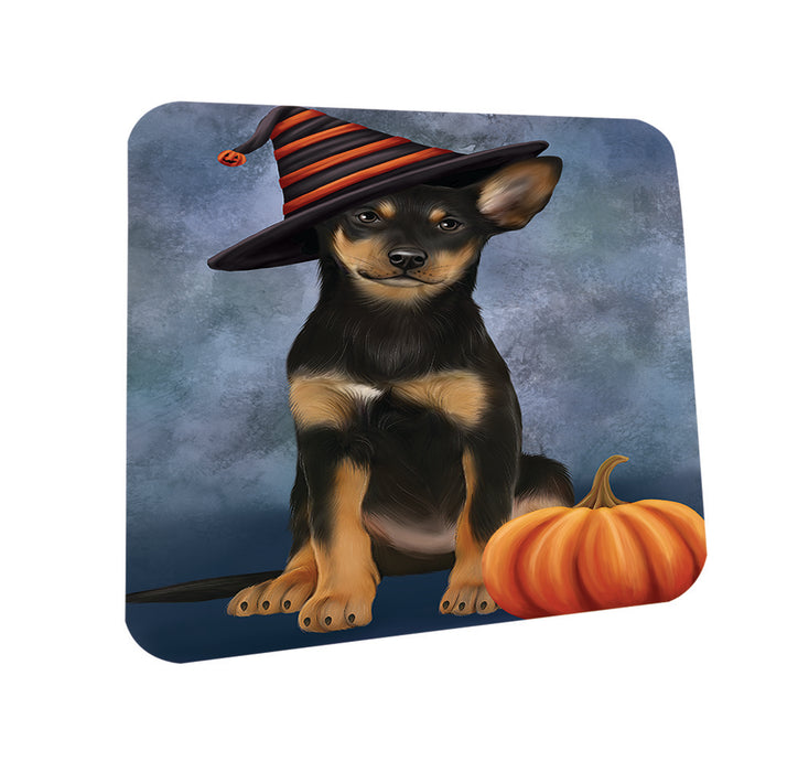 Happy Halloween Australian Kelpie Dog Wearing Witch Hat with Pumpkin Coasters Set of 4 CST54878