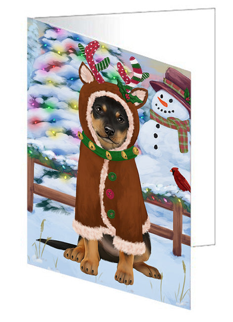 Christmas Gingerbread House Candyfest Australian Kelpie Dog Handmade Artwork Assorted Pets Greeting Cards and Note Cards with Envelopes for All Occasions and Holiday Seasons GCD72965