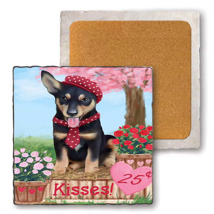 Rosie 25 Cent Kisses Australian Kelpie Dog Set of 4 Natural Stone Marble Tile Coasters MCST50801