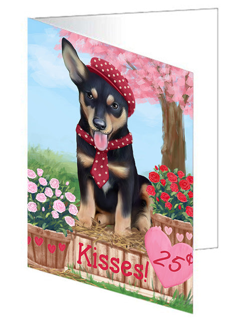 Rosie 25 Cent Kisses Australian Kelpie Dog Handmade Artwork Assorted Pets Greeting Cards and Note Cards with Envelopes for All Occasions and Holiday Seasons GCD71918