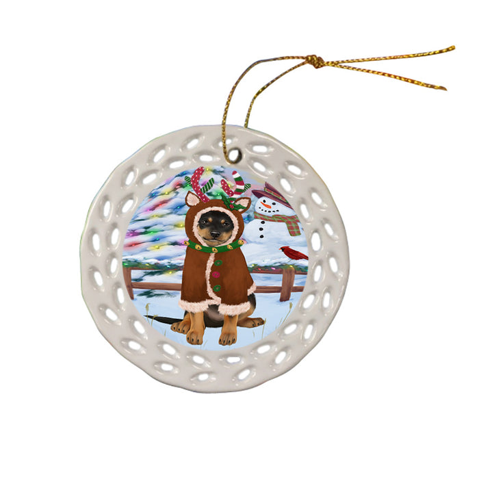 Christmas Gingerbread House Candyfest Australian Kelpie Dog Ceramic Doily Ornament DPOR56506