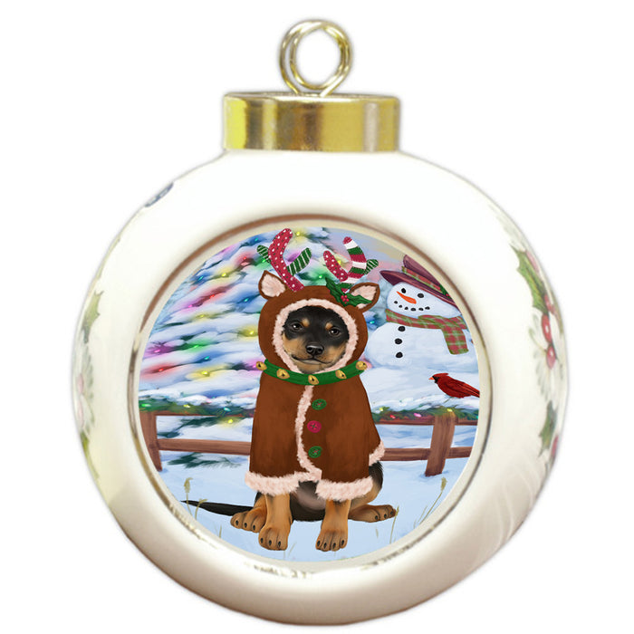 Christmas Gingerbread House Candyfest Australian Kelpie Dog Round Ball Christmas Ornament RBPOR56506