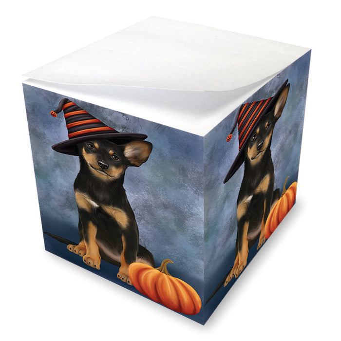 Happy Halloween Australian Kelpie Dog Wearing Witch Hat with Pumpkin Note Cube NOC56566
