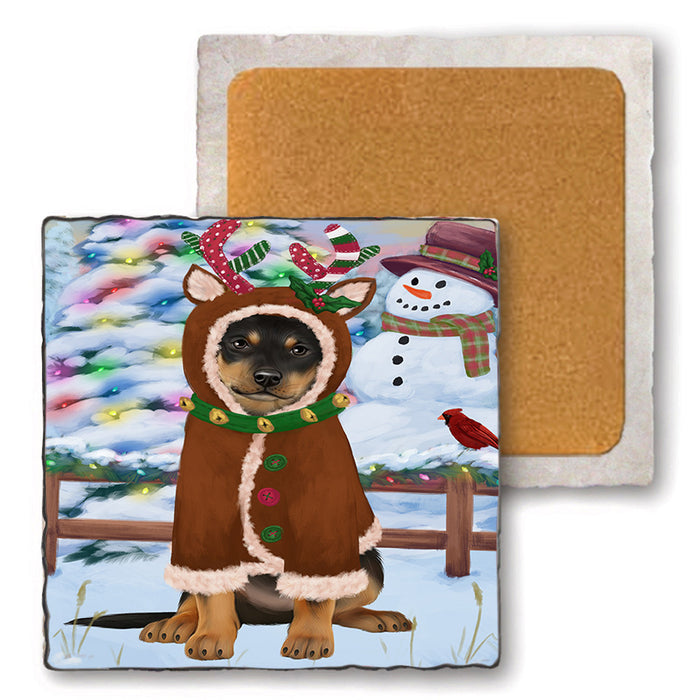 Christmas Gingerbread House Candyfest Australian Kelpie Dog Set of 4 Natural Stone Marble Tile Coasters MCST51150
