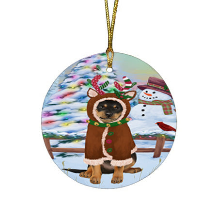 Christmas Gingerbread House Candyfest Australian Kelpie Dog Round Flat Christmas Ornament RFPOR56506