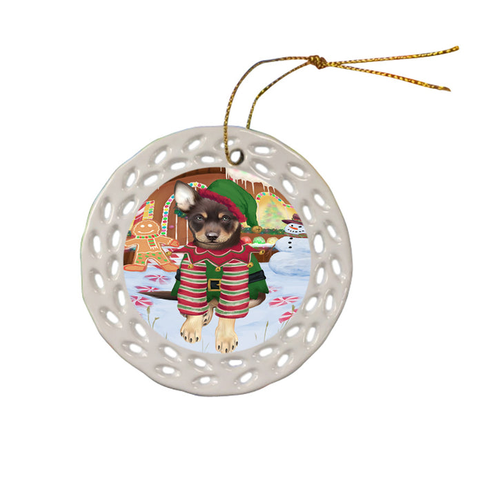 Christmas Gingerbread House Candyfest Australian Kelpie Dog Ceramic Doily Ornament DPOR56507