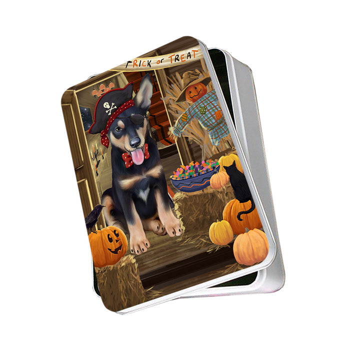 Enter at Own Risk Trick or Treat Halloween Australian Kelpie Dog Photo Storage Tin PITN52961