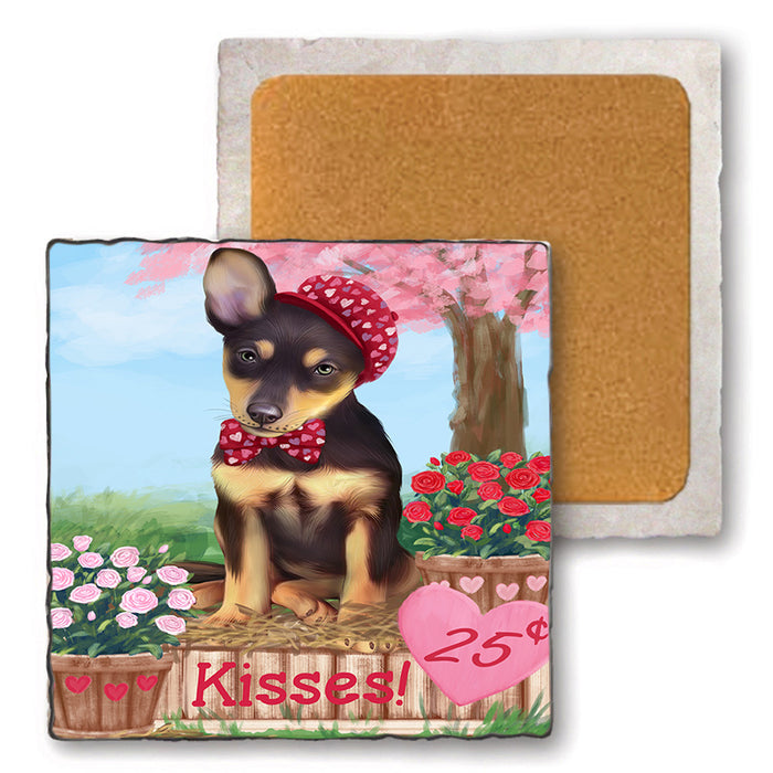 Rosie 25 Cent Kisses Australian Kelpie Dog Set of 4 Natural Stone Marble Tile Coasters MCST50802