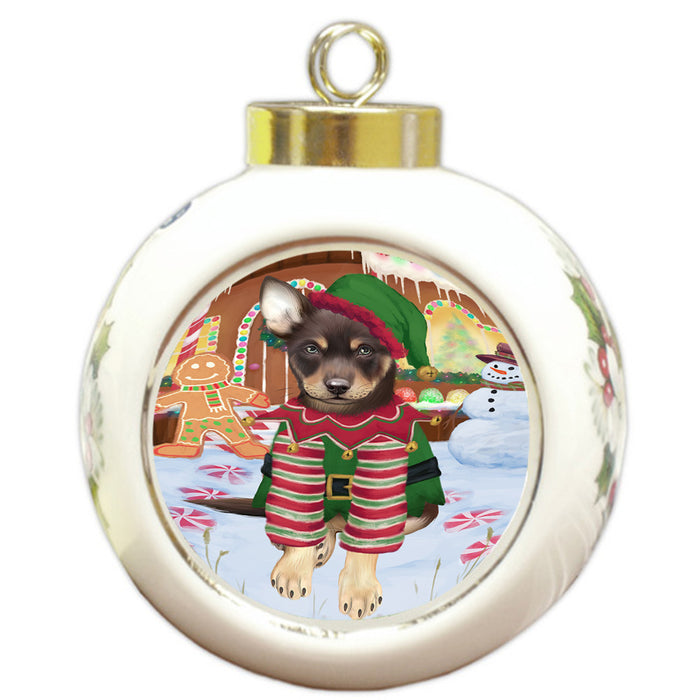 Christmas Gingerbread House Candyfest Australian Kelpie Dog Round Ball Christmas Ornament RBPOR56507