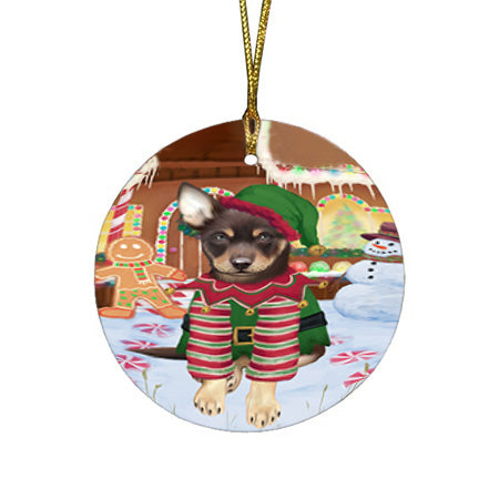 Christmas Gingerbread House Candyfest Australian Kelpie Dog Round Flat Christmas Ornament RFPOR56507