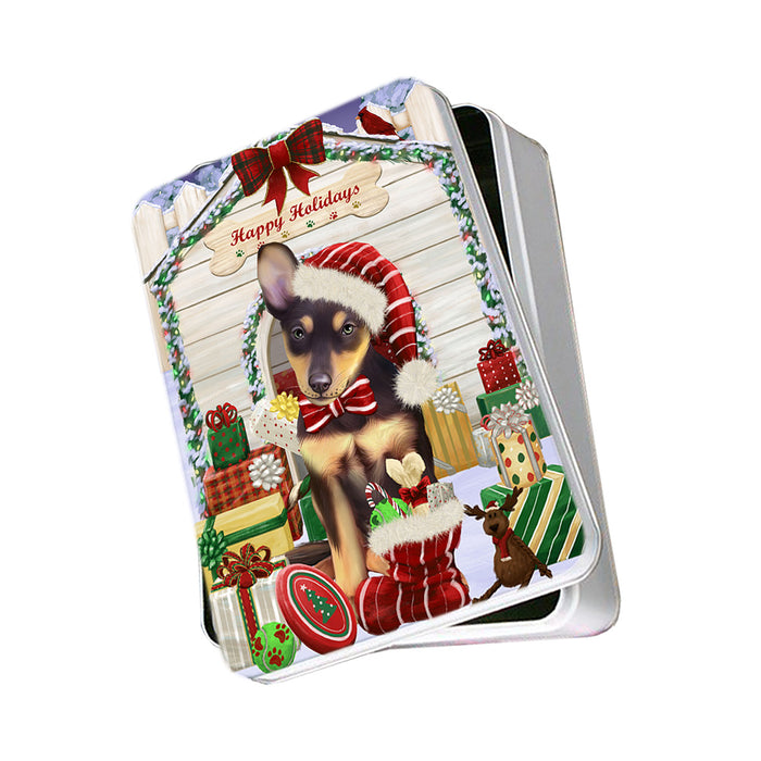 Happy Holidays Christmas Australian Kelpie Dog House with Presents Photo Storage Tin PITN51319