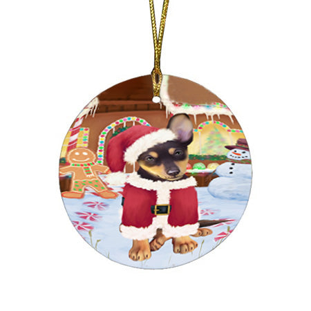 Christmas Gingerbread House Candyfest Australian Kelpie Dog Round Flat Christmas Ornament RFPOR56508