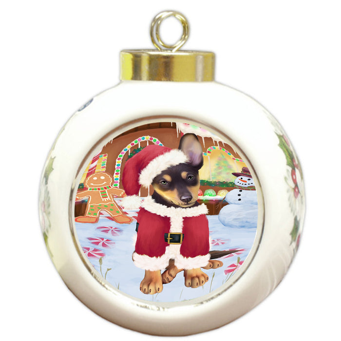 Christmas Gingerbread House Candyfest Australian Kelpie Dog Round Ball Christmas Ornament RBPOR56508