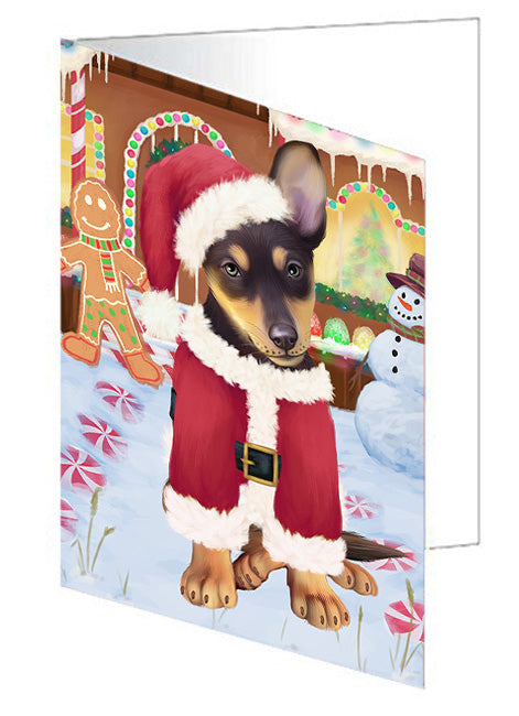 Christmas Gingerbread House Candyfest Australian Kelpie Dog Handmade Artwork Assorted Pets Greeting Cards and Note Cards with Envelopes for All Occasions and Holiday Seasons GCD72971