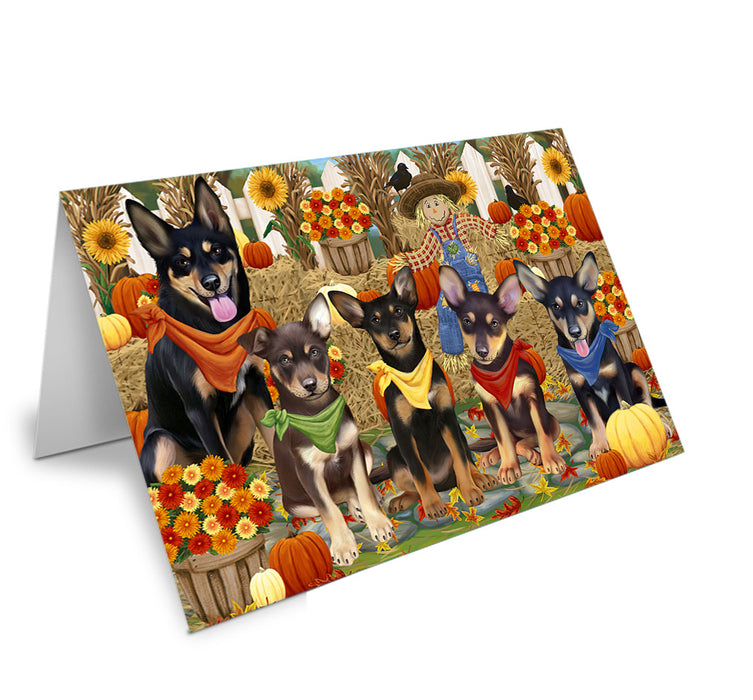 Fall Festive Gathering Australian Kelpies Dog with Pumpkins Handmade Artwork Assorted Pets Greeting Cards and Note Cards with Envelopes for All Occasions and Holiday Seasons GCD55886