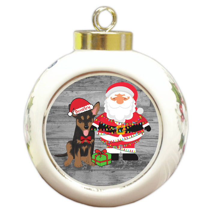 Custom Personalized Australian Kelpie Dog With Santa Wrapped in Light Christmas Round Ball Ornament