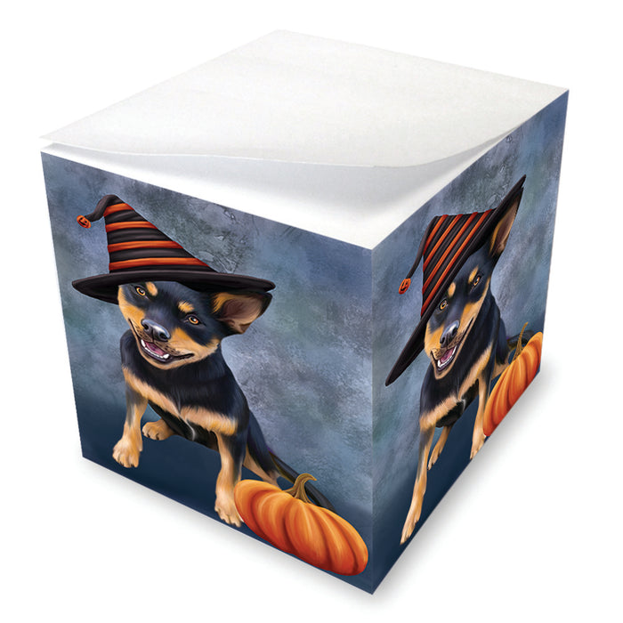 Happy Halloween Australian Kelpie Dog Wearing Witch Hat with Pumpkin Note Cube NOC56505
